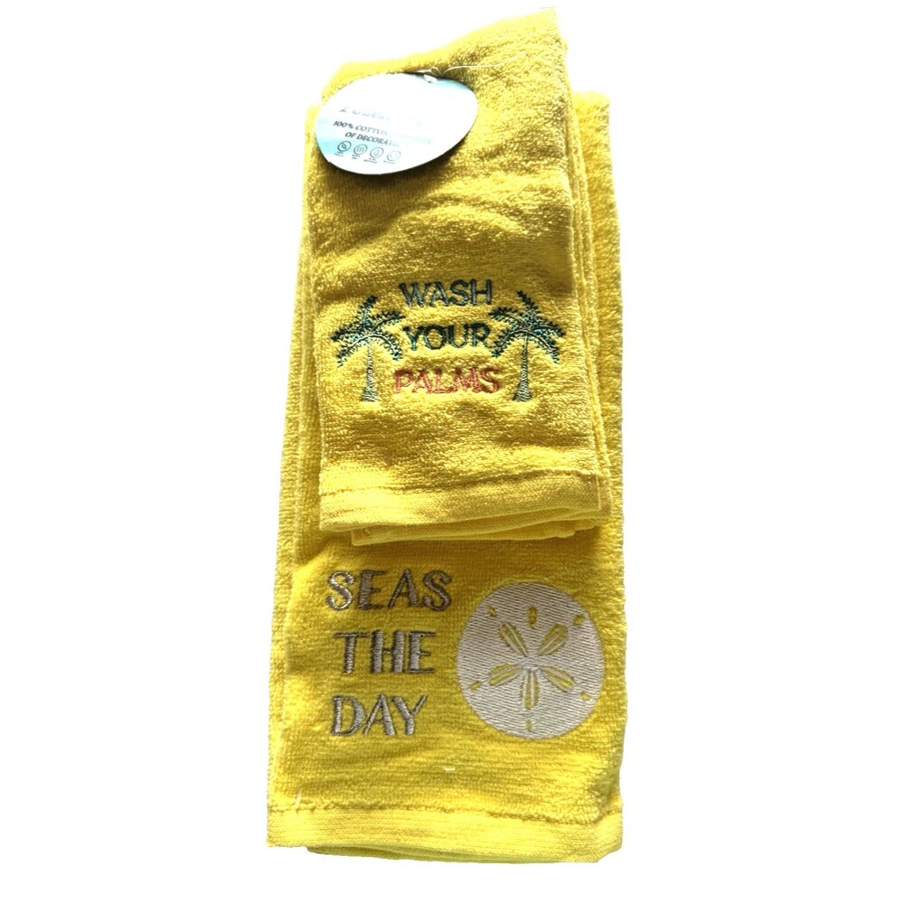 Palm Tree Shells Embroidered Summer Yellow 2 Fingertip 1 Hand Seas The Days